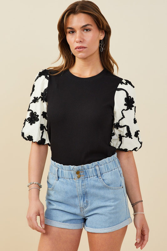 Black & White Floral Embroidered Blouse