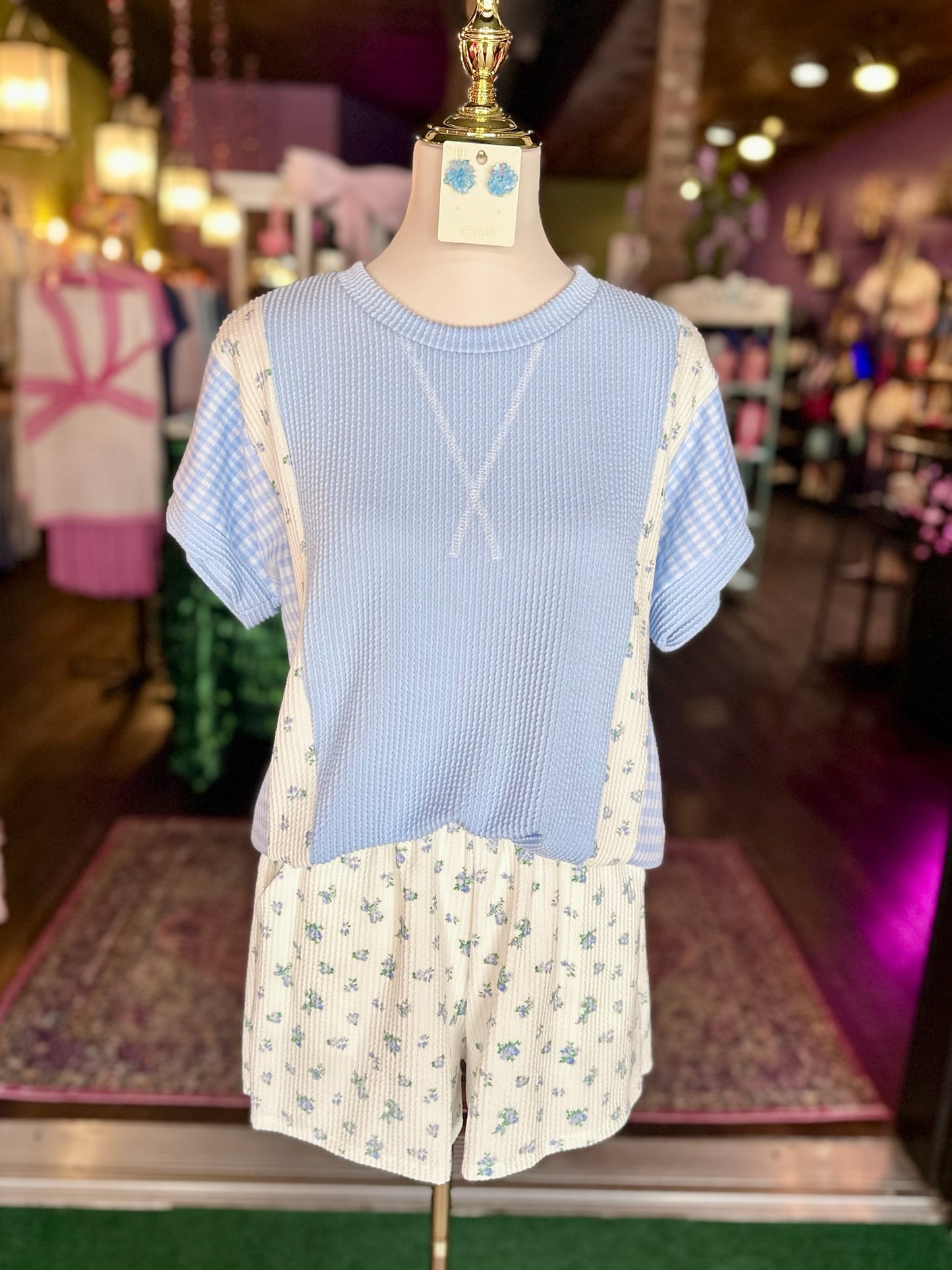 Light Blue Gingham In Bloom Set