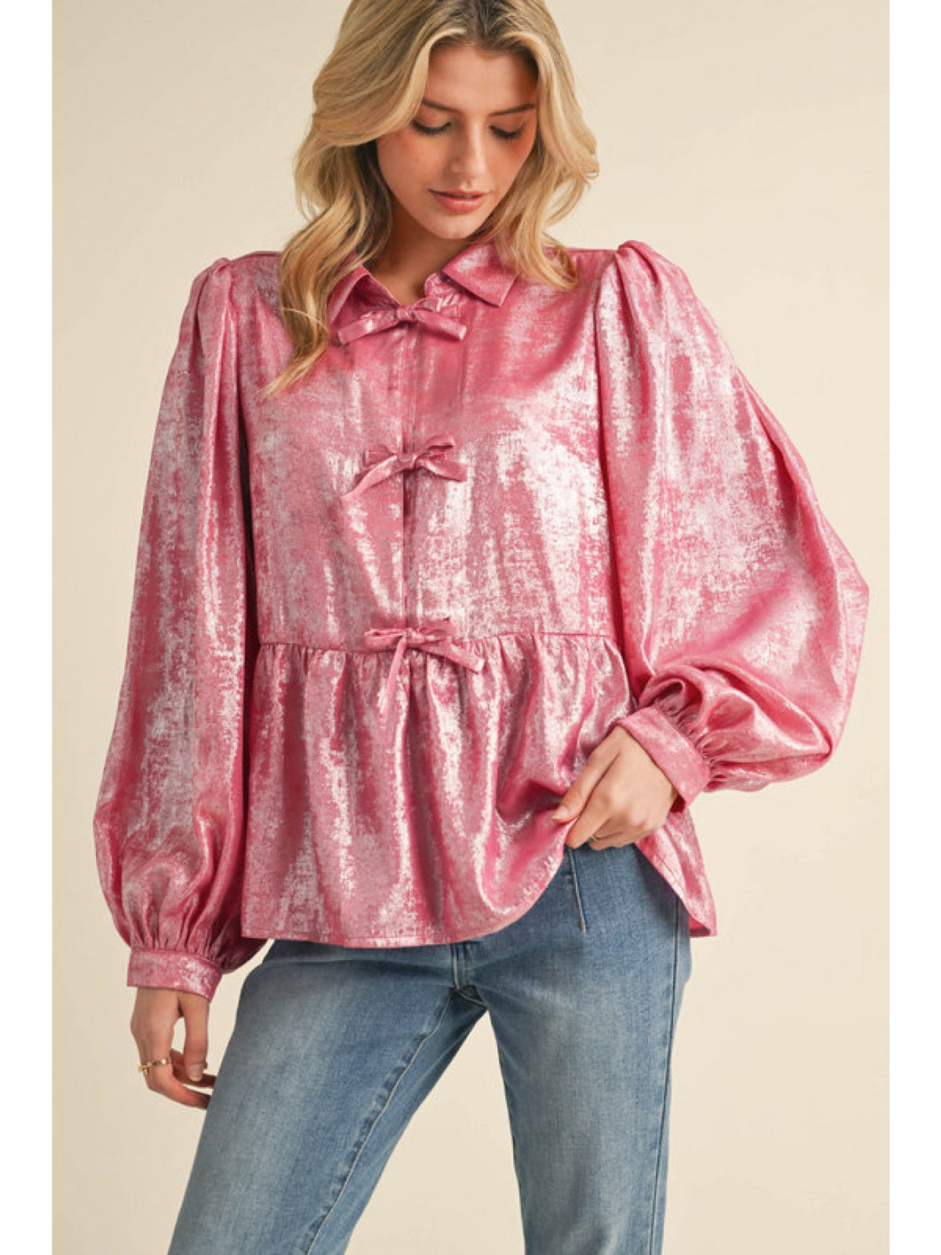 Metallic Fuchsia Babydoll Top