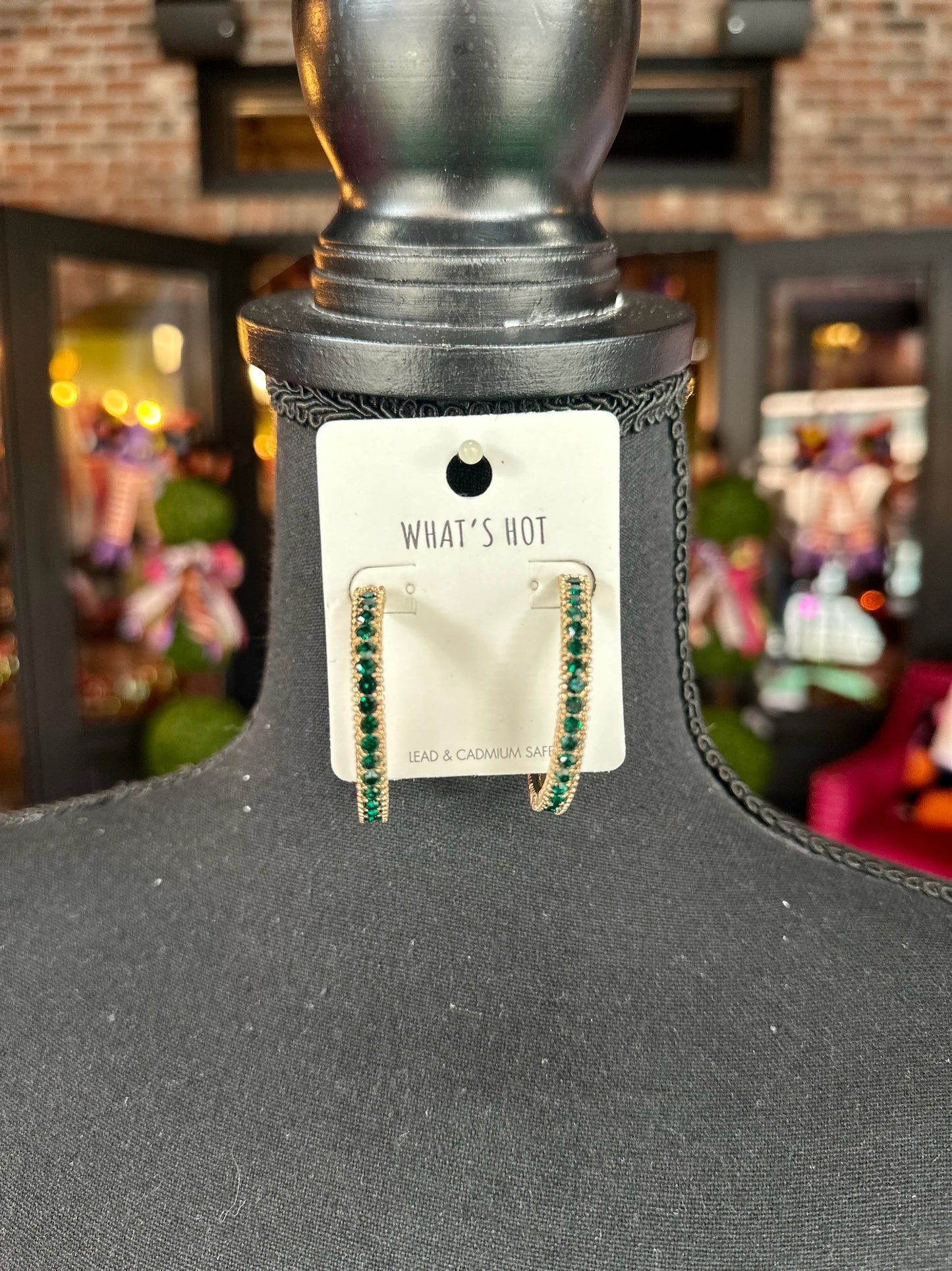 Green Rhinestone Hoops