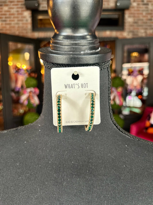 Green Rhinestone Hoops