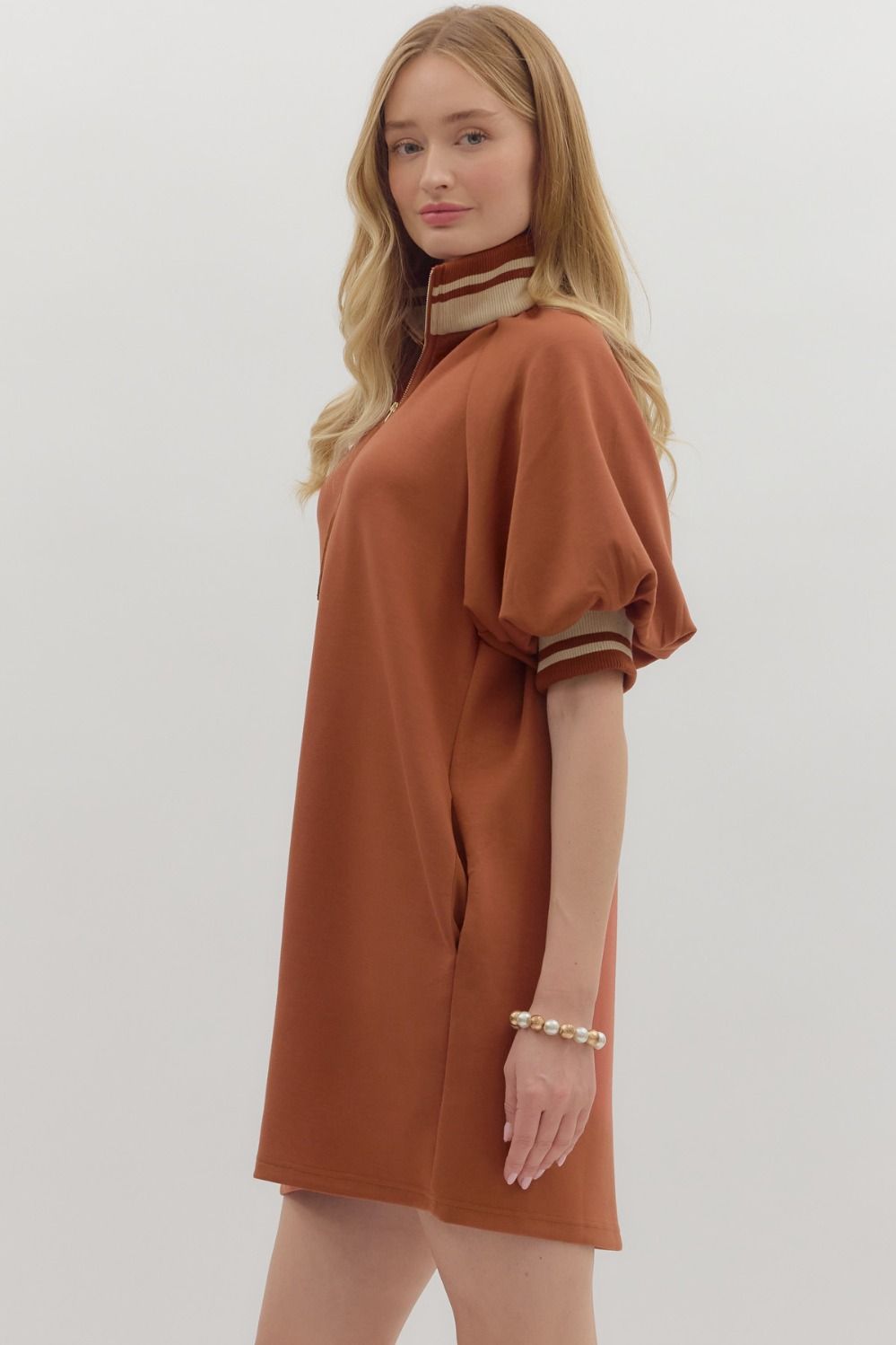 Clay Bubble Sleeve Mini Dress