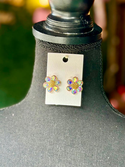 Jeweled Gold Flower Studs