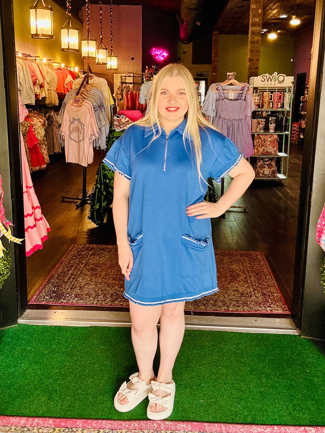 Ocean Blue LuxeKnit Mini Dress