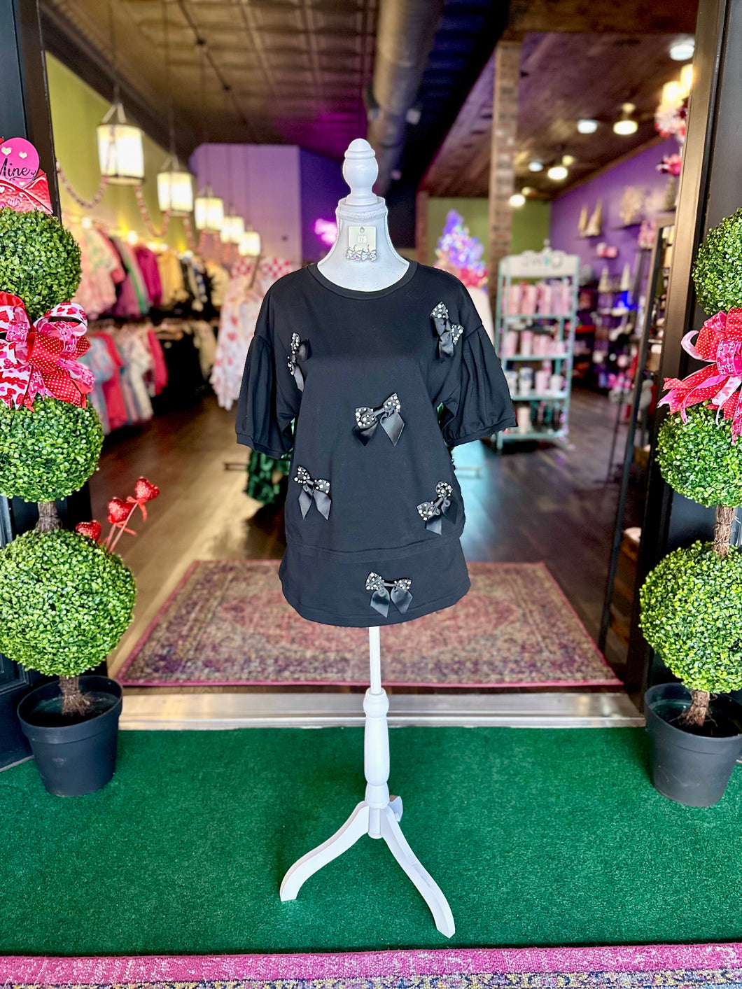 Black Bow Embellished French Terry Set
