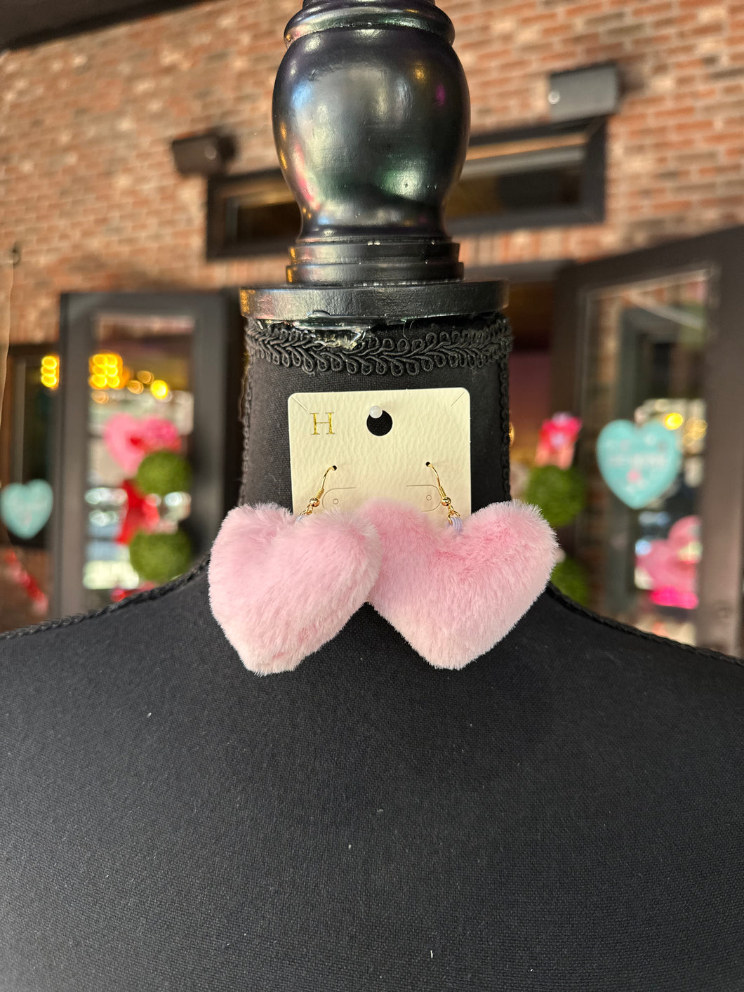 Light Pink Furry Heart dangling earrings