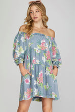 Load image into Gallery viewer, Denim Chambray Floral dress
