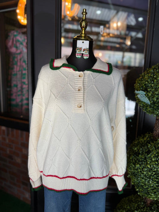 Cream Ruffle Collared Sweater