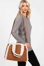 Load image into Gallery viewer, Brown Fleece Trimmed Tote / Crossbody
