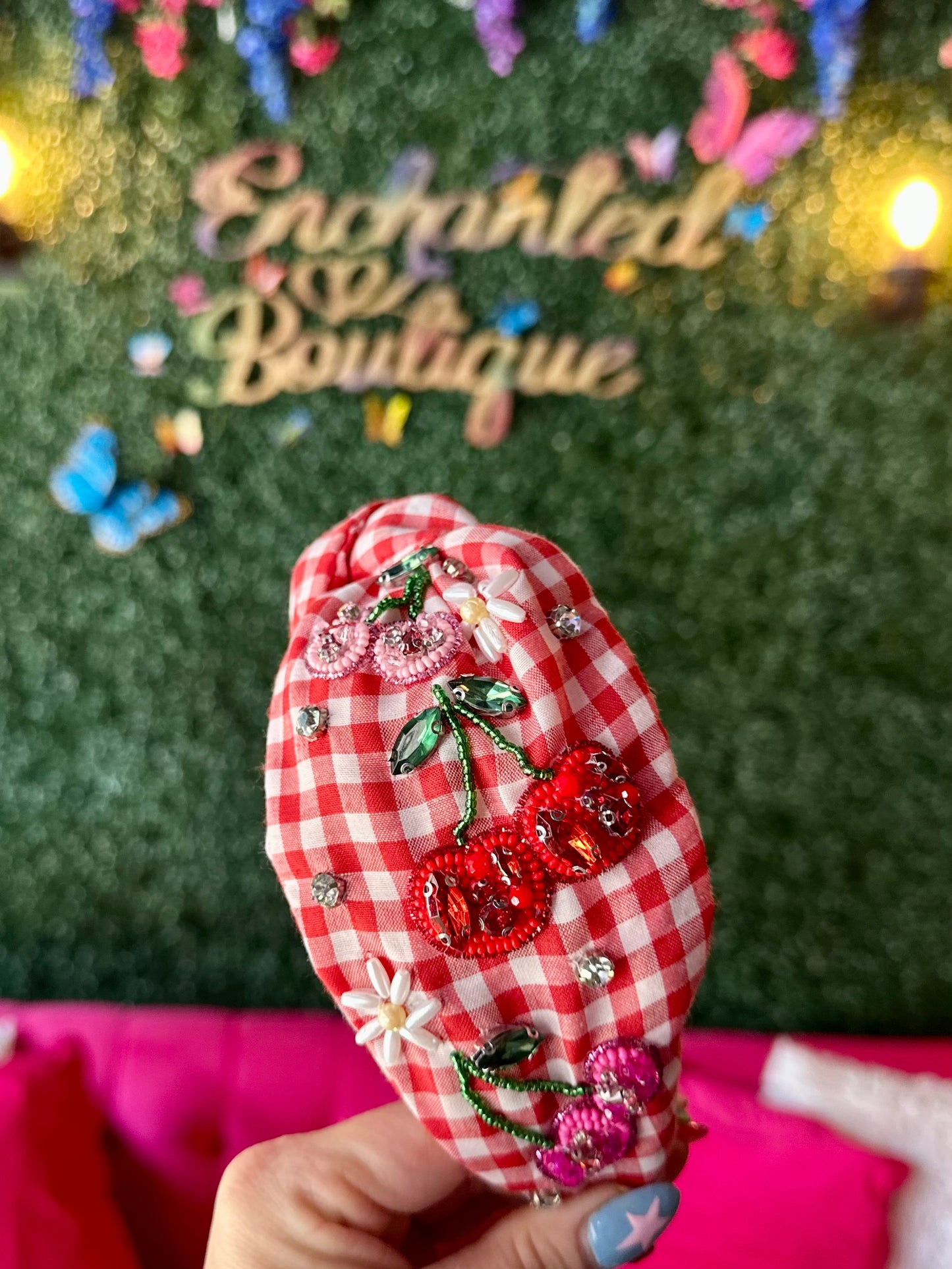 Picnic Plaid Cherry Headband