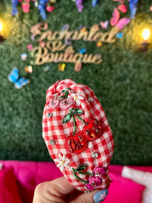 Picnic Plaid Cherry Headband