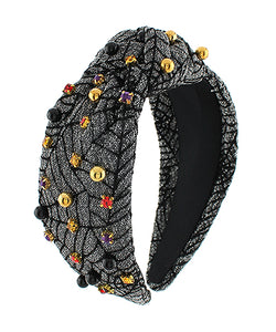 Black Spider Web Top Knot Headband
