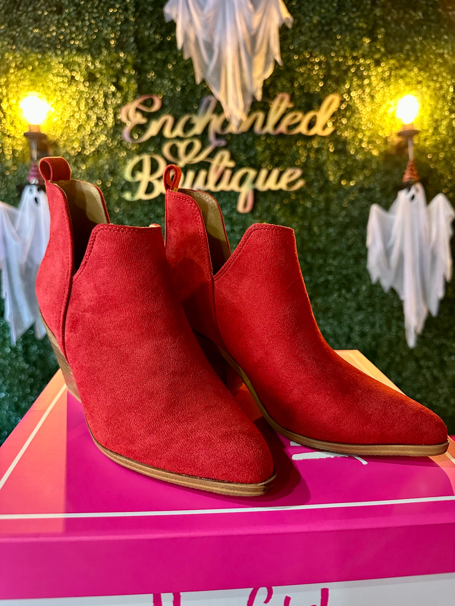 Corky’s “Sassy Pants” Red Faux Suede Booties
