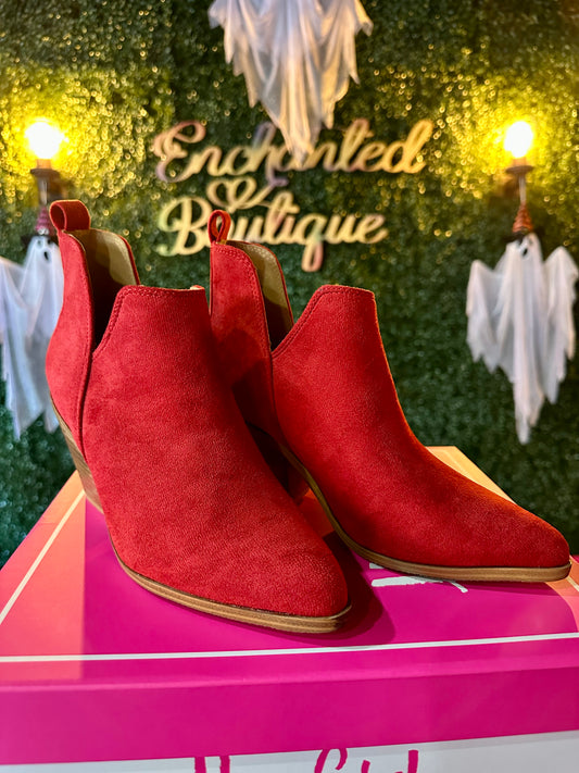 Corky’s “Sassy Pants” Red Faux Suede Booties