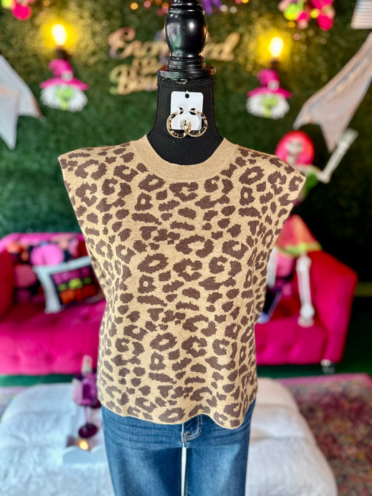 Leopard Print Sleeveless Sweater
