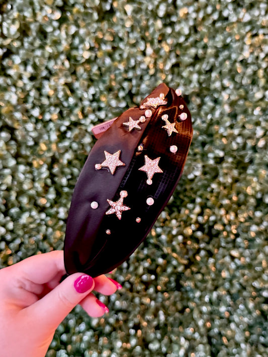 Rhinestone Star & Pearl Studded Top Knot Headband