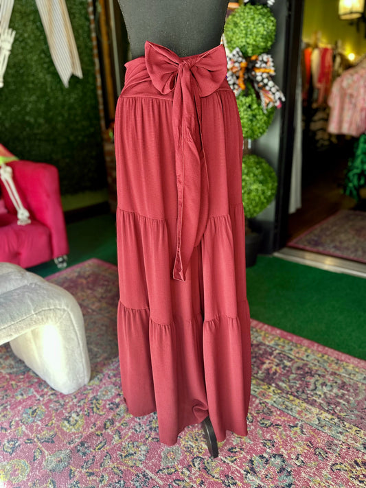 Burgundy Front-Tie Pants