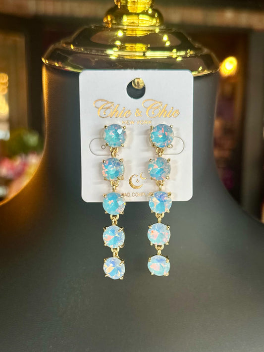 Pastel Blue Linked Jewel Drop Earrings