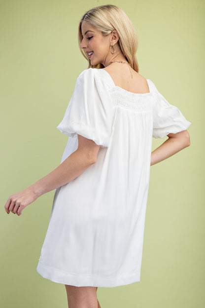 Navy Bow Off White Puff Sleeve Mini Dress