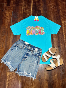 Aqua Blue “Hello Summer” Tee