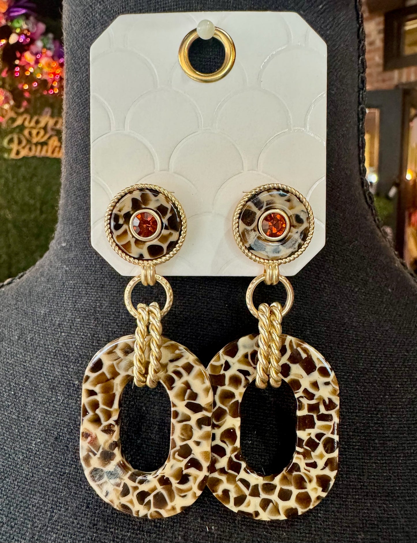 Leopard Oval Double Chain Earrings