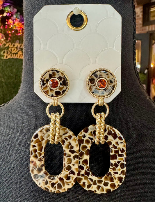 Leopard Oval Double Chain Earrings