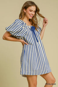Royal Blue & White Striped Mini Dress