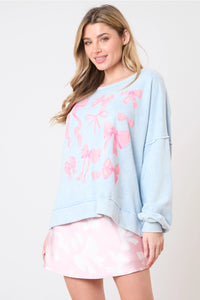 Light Blue Ribbon print Top