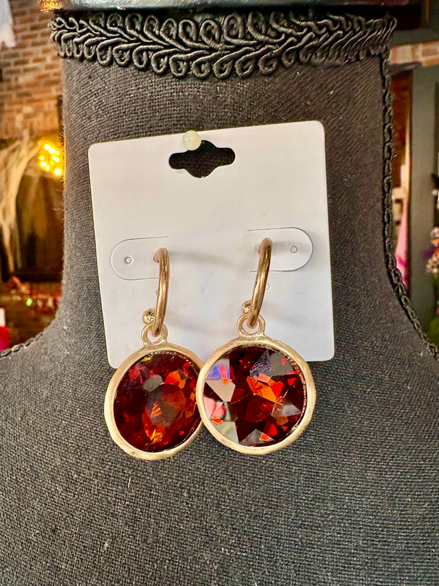 Brown Jewel Dangle Hoops