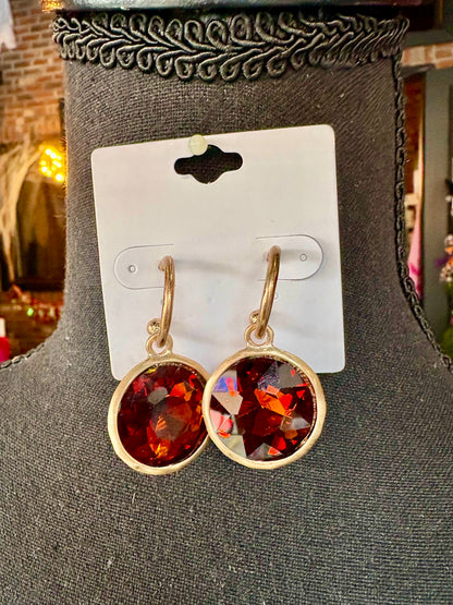 Brown Jewel Dangle Hoops