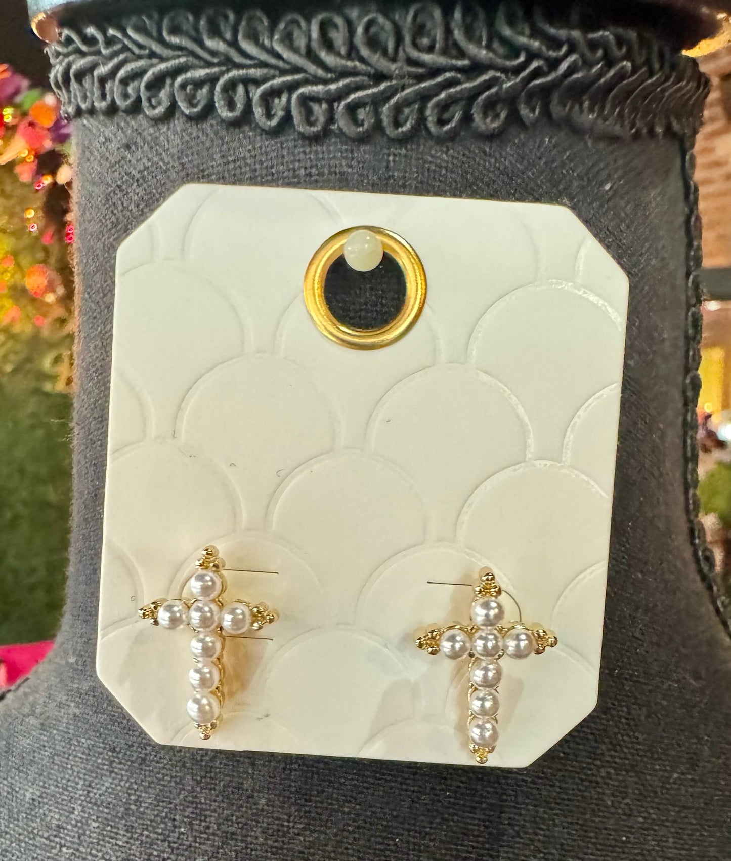 Pearl Embellished Cross Studs