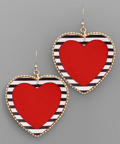 Stripe Trim Heart Earrings