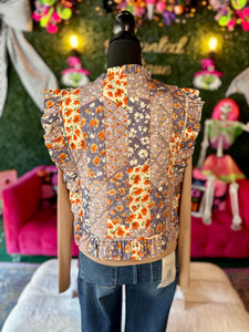 Marigold Breeze Floral Patchwork Quilted Vest