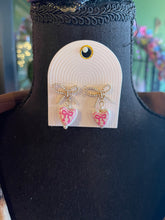 Load image into Gallery viewer, Rhinestone &amp; Painted Ceramic Bow Heart Earrings
