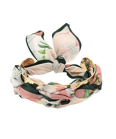 Tropical Leaf Print Scarf & Metal Bracelet