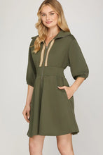 Load image into Gallery viewer, Olive Half Sleeve Zip Up Mini Dress
