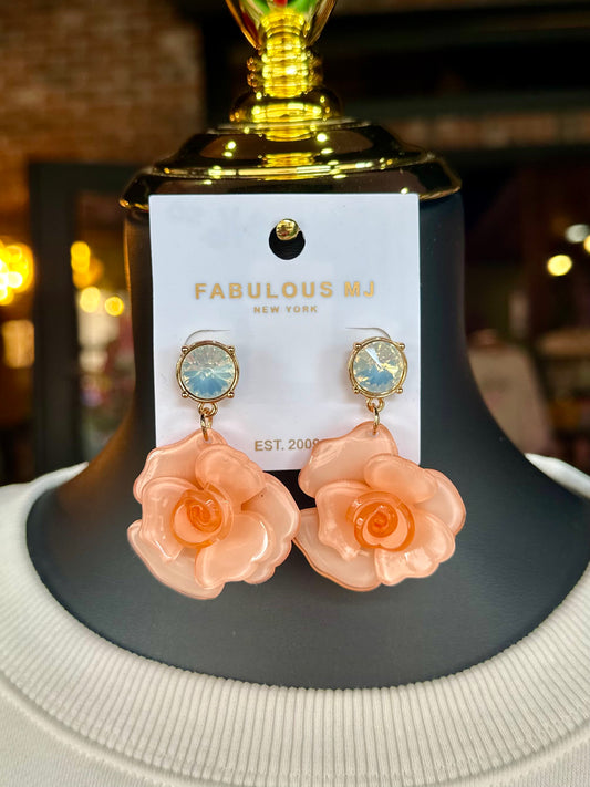 Peach Rose Drop Earrings