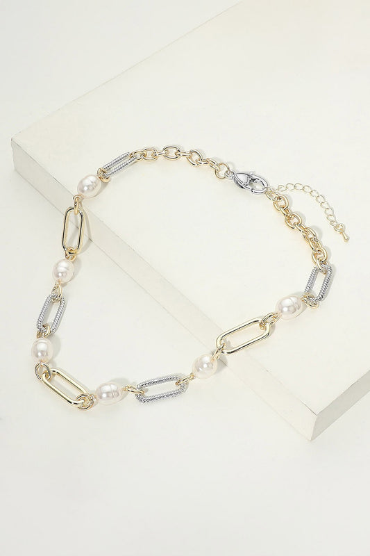 14K Gold Plated Chain & Pearl Necklace