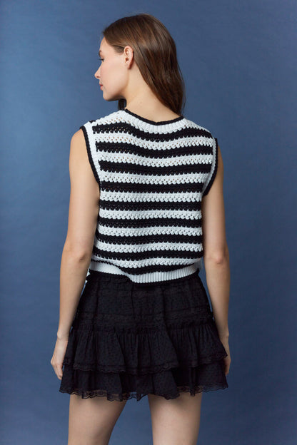 Black & White Striped Lace Bow Sweater Vest