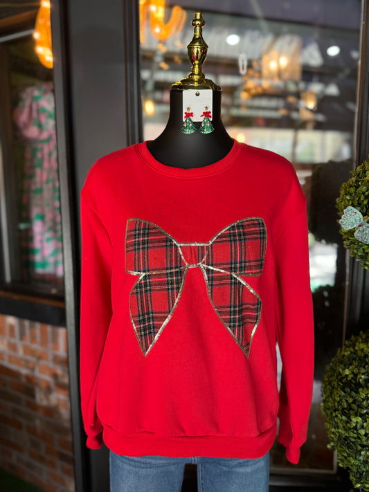 Christmas Plaid Bow Knit Top