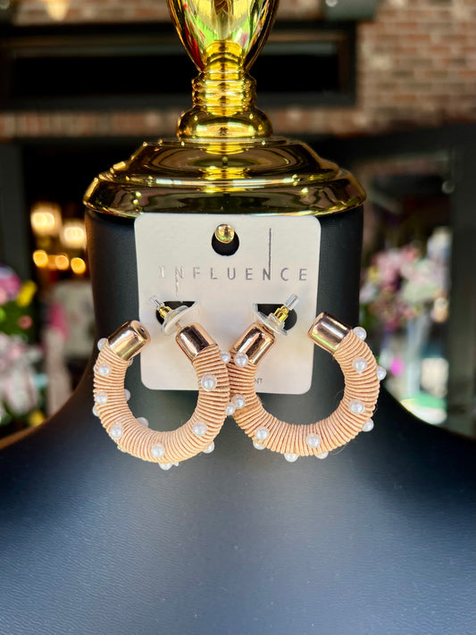 Pearl Studded Raffia Hoops