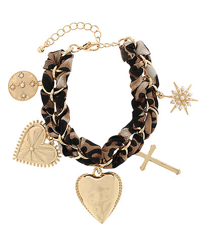 Leopard Scarf Multi Charm Chain Bracelet