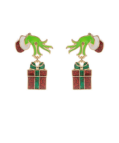 Grinch Hand & Present Dangle Earrings