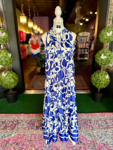 Royal Blue Abstract Print Maxi Dress