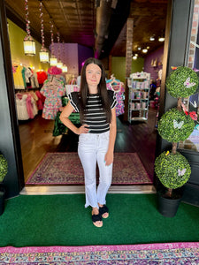 Black Striped Ruffle Top