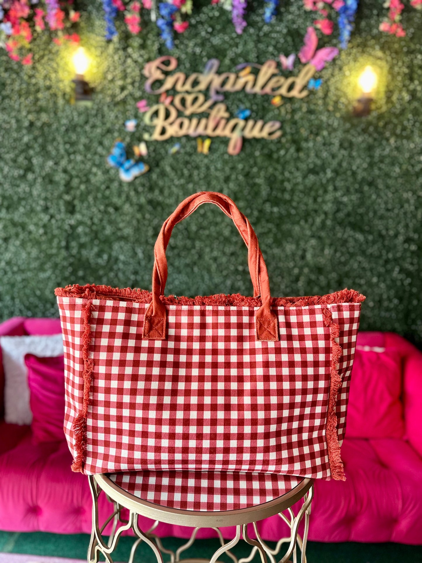 Red Gingham Terry Cloth Tote