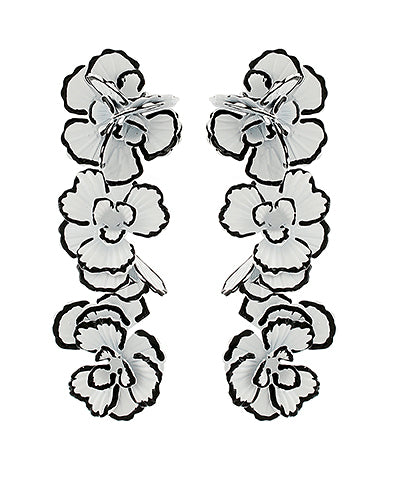 White & Black Linear Flower Earrings