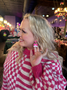 Pink/White Checkered striped sweater