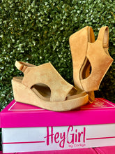 Load image into Gallery viewer, Corky’s Camel Faux Suede Carley Wedges
