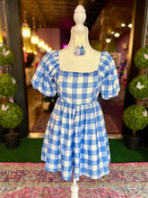 Load image into Gallery viewer, Blue Plaid Romper With Back Tie
